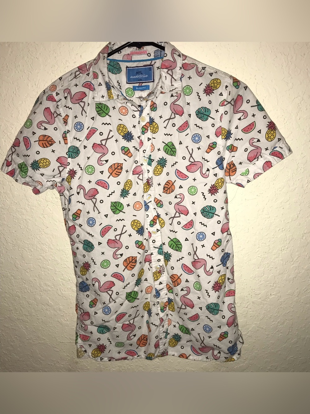 Made To Live Mens Small Tropical Print Button Down 100% Cotton Short Sleeve